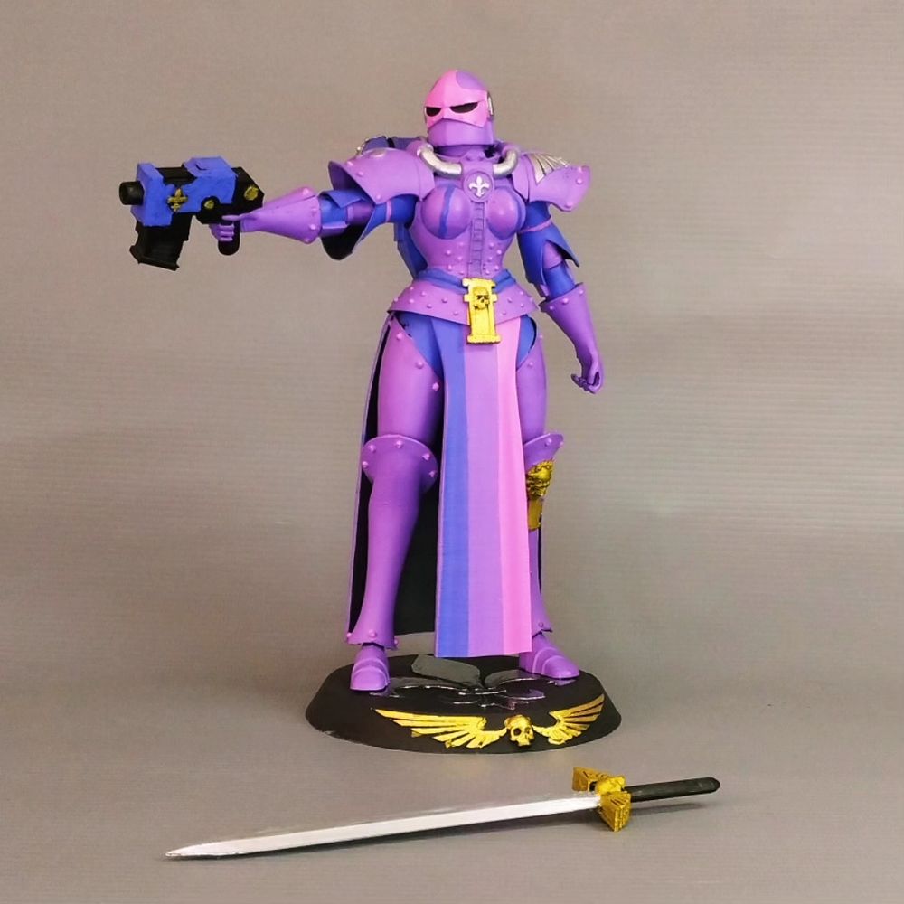 Sister of Battle 19 centimeters statue painted in a color scheme based on the bisexual pride colors.