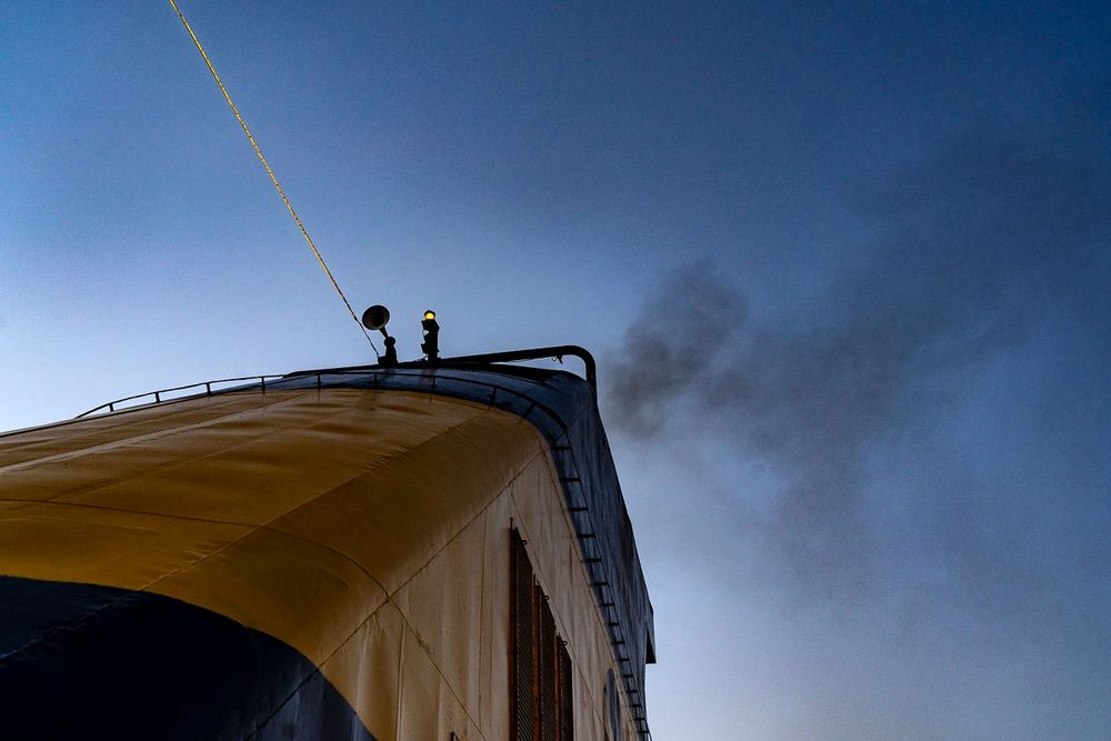 1. Smoke pouring from funnel of car ferry (Dave Walsh 2024)
