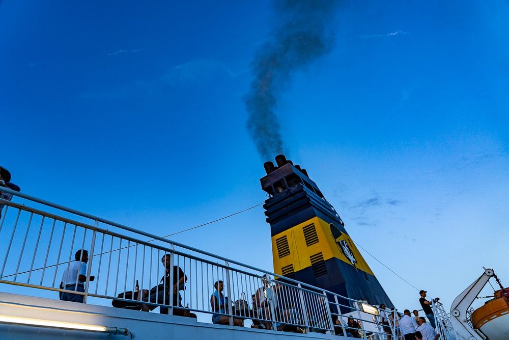 6. Passengers beneath the funnel of ferry. Poor air quality in ports, due to the burning of fossil fuels is linked to health issues such as asthma, respiratory and cardiovascular disease, and premature death. According to @transportandenvironment air on the deck of passenger ships can be as bad as in the most polluted cities on Earth (Dave Walsh 2024)
