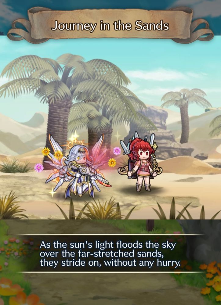 Baldr x Merchant Anna going on heroe’s journey walking through a desert in game together. Also I have no idea what their personalities are other than Awakening Anna so that’s fun