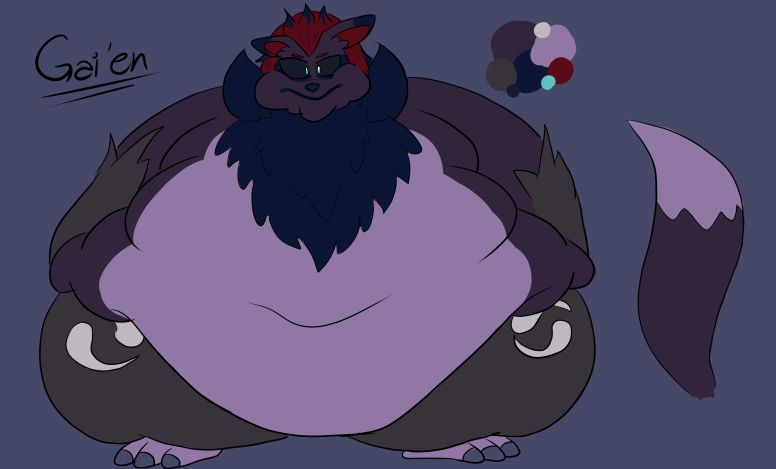 a obese zoroark-renamon hybrid god of gluttony....~ careful... for his influence will make you into a massive ravenous servant for this being~