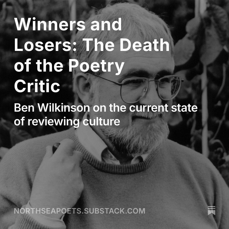A description of a new post on the North Sea Poets Substack with a black and white photo of a man with glasses and a beard wearing a jumper. There are plants in the background.