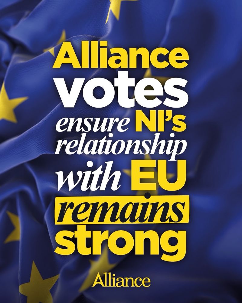Image of an EU flag.

Text reads: Alliance votes ensure NI's relationship with EU remains strong