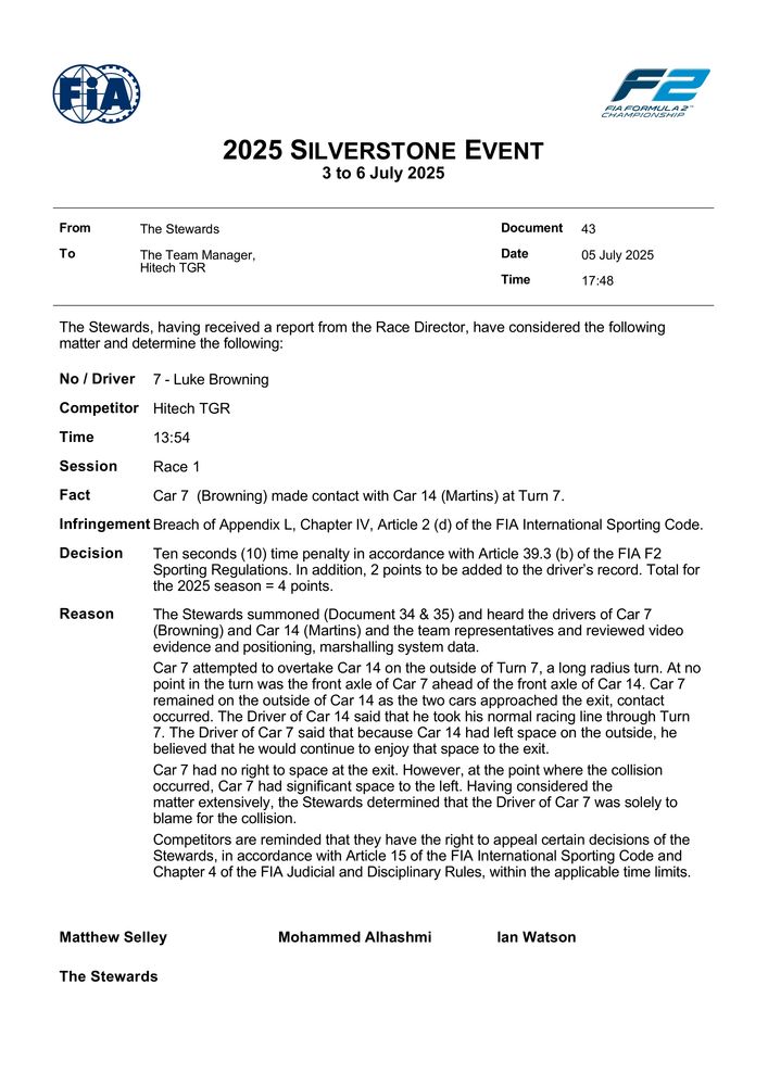 2025 Silverstone Event - Infringement - Car 7 - Causing A Collision