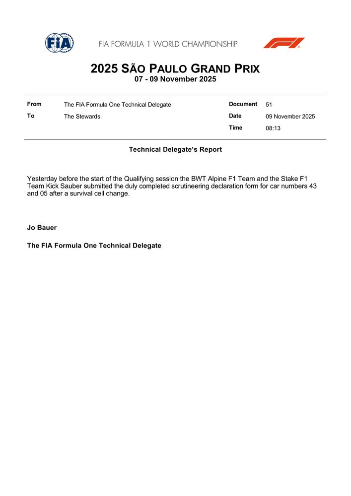2025 Sao Paulo Grand Prix - Self Scrutineering After Survival Cell Change