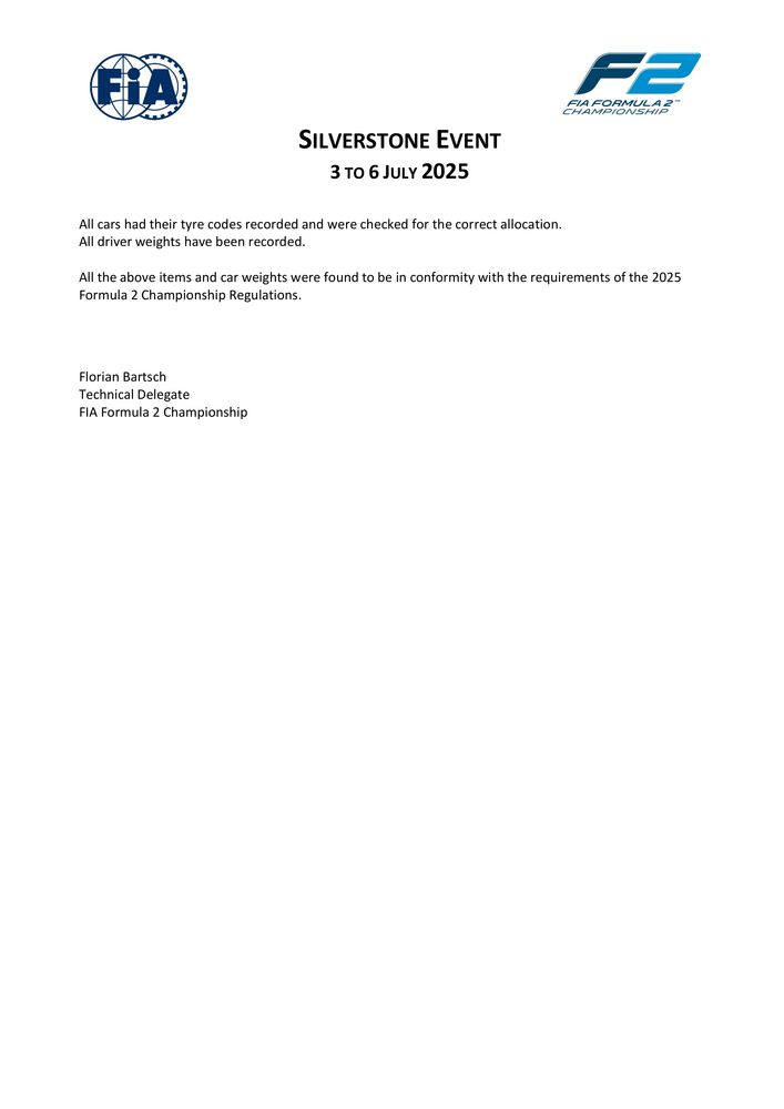 2025 Silverstone Event - F2 Technical Delegates Report 3