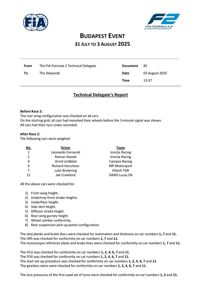2025 Budapest Event - F2 Technical Delegates Report 4