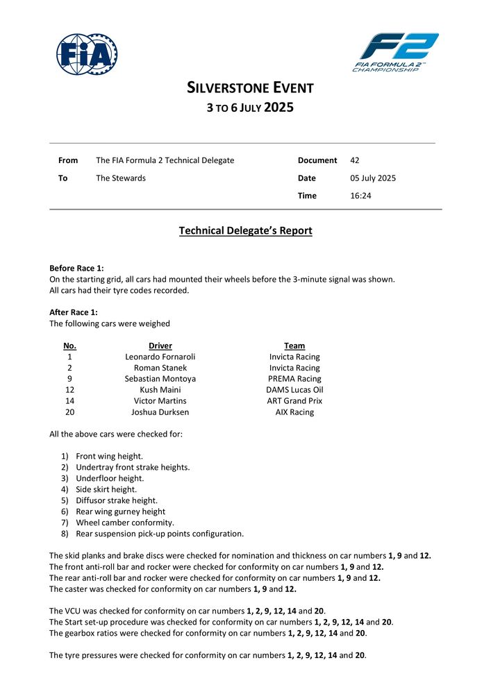 2025 Silverstone Event - F2 Technical Delegates Report 3