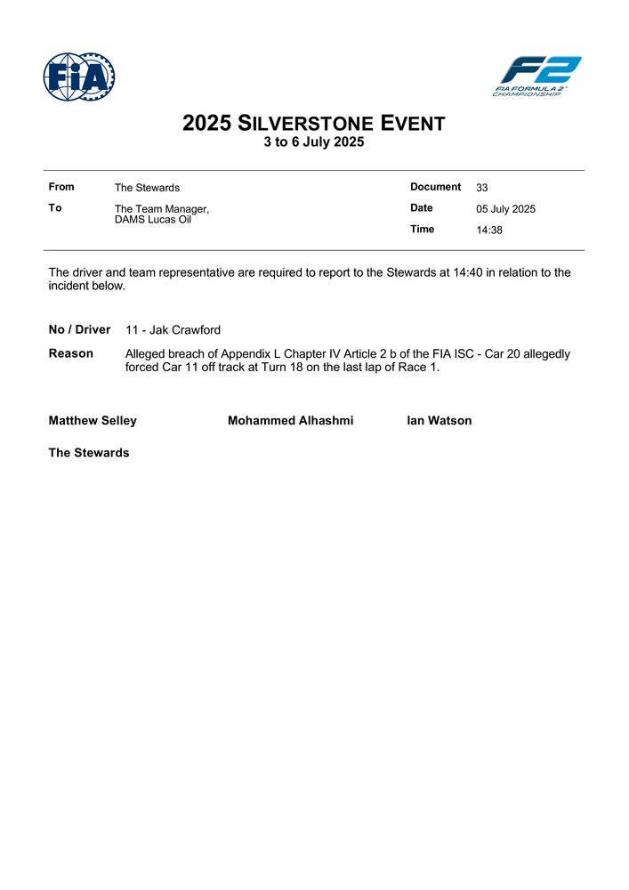 2025 Silverstone Event - Summons - Car 11 - Allegedly Forced Off By Car 20 Off Track T18 Last Lap