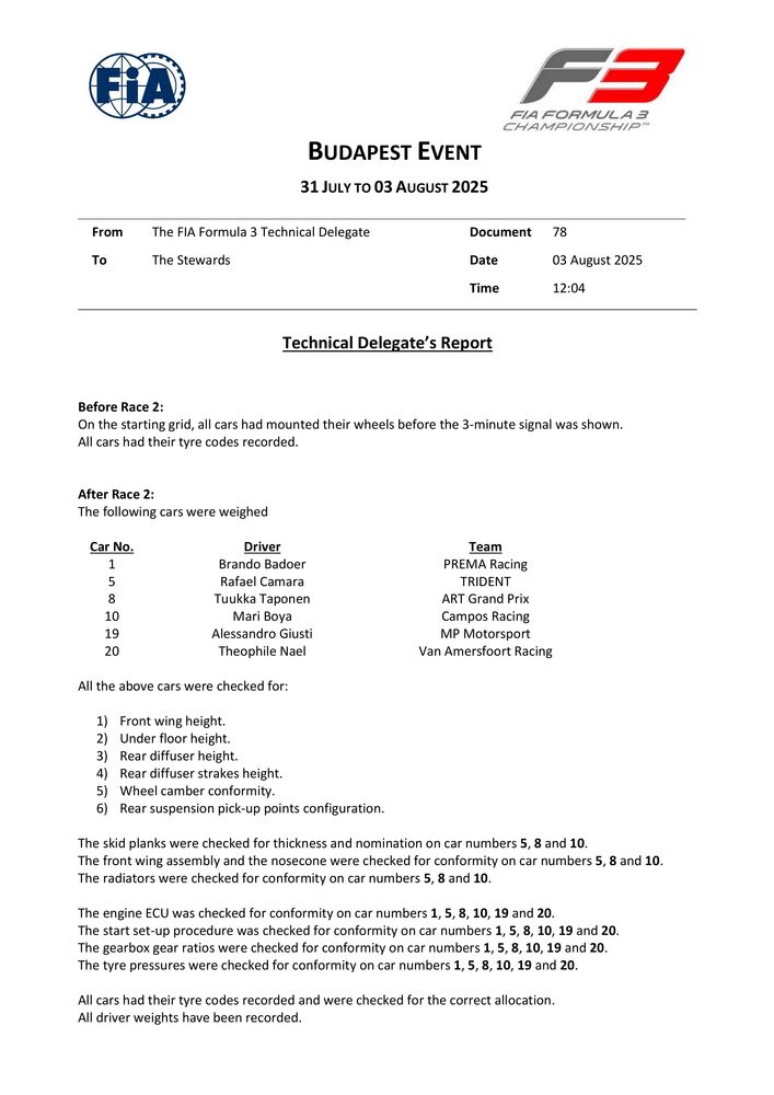 2025 Budapest Event - F3 Technical Delegates Report 6