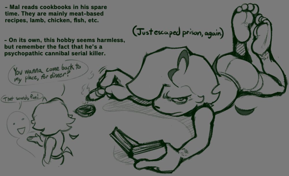 Older doodle.

Even the sickest people imaginable have to pass the time somehow!
Also, those markings around his wrists and ankles are bruises from constantly having restraints around them.