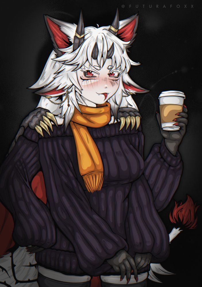 Original Character illustration in a cozy comfy winter outfit holding a cup of coffee. Drawn in Procreate on iPad Pro