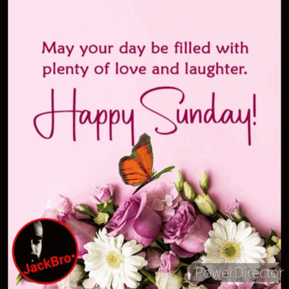 a happy sunday message with a butterfly and flowers