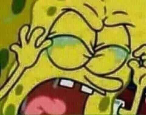 spongebob hands to forehead crying open mouth screaming 
