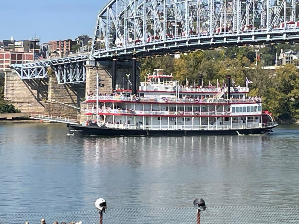Belle of Cincinnati passing under the Purple People Bridge, Cincinnati, Ohio
