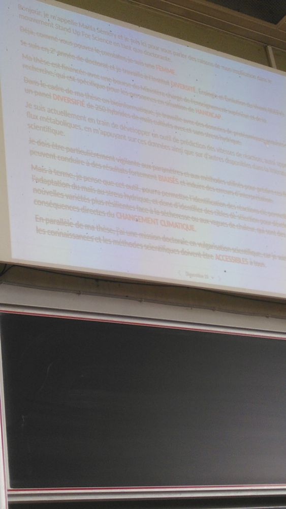 Présentation de ses travaux de thèse, lue une première fois puis une deuxième fois en supprimant les mots interdits (il ne reste presque plus rien)
