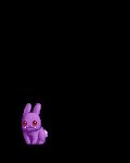 Still gif of a purple bunny character with red eyes and little fangs 