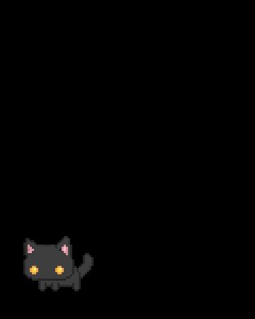 Still gif of a little black cat character with yellow eyes and pink inner ears 