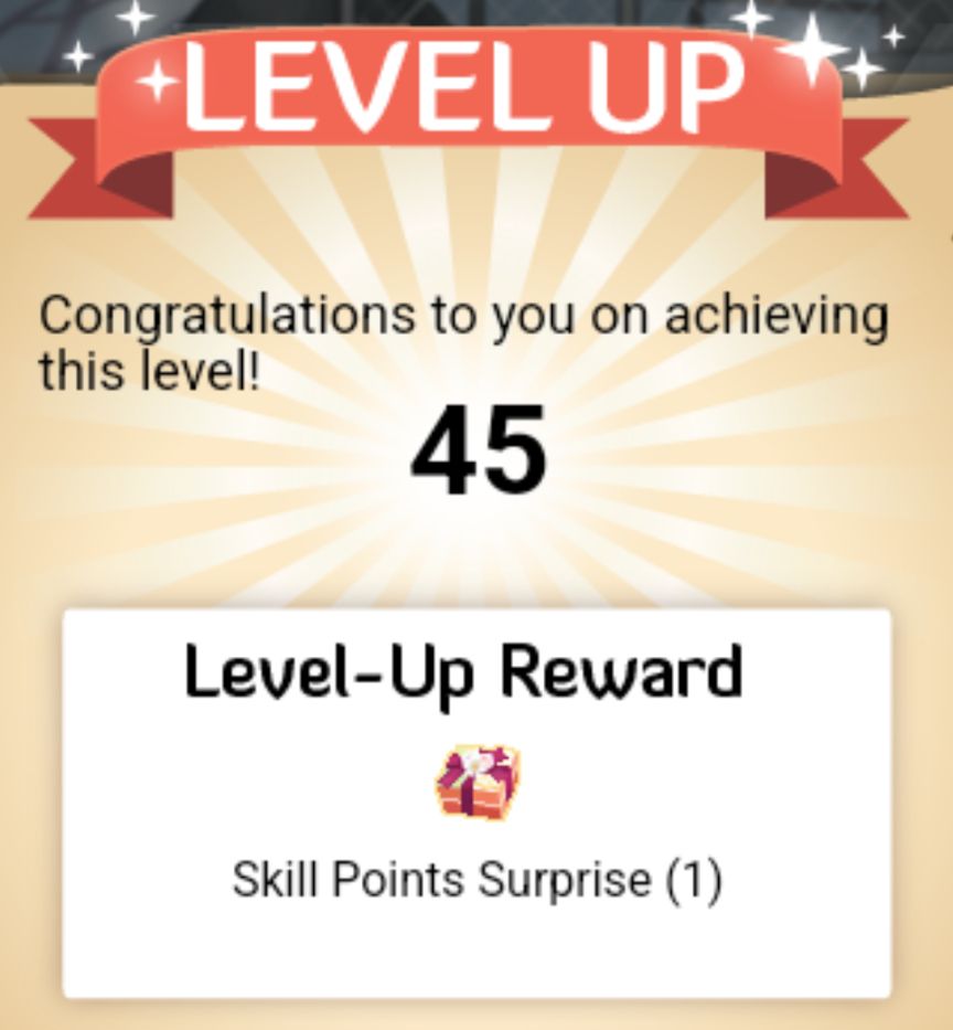 Image is a screenshot from the game Lake Kindred showing a congratulatory message for leveling up to level 45. 