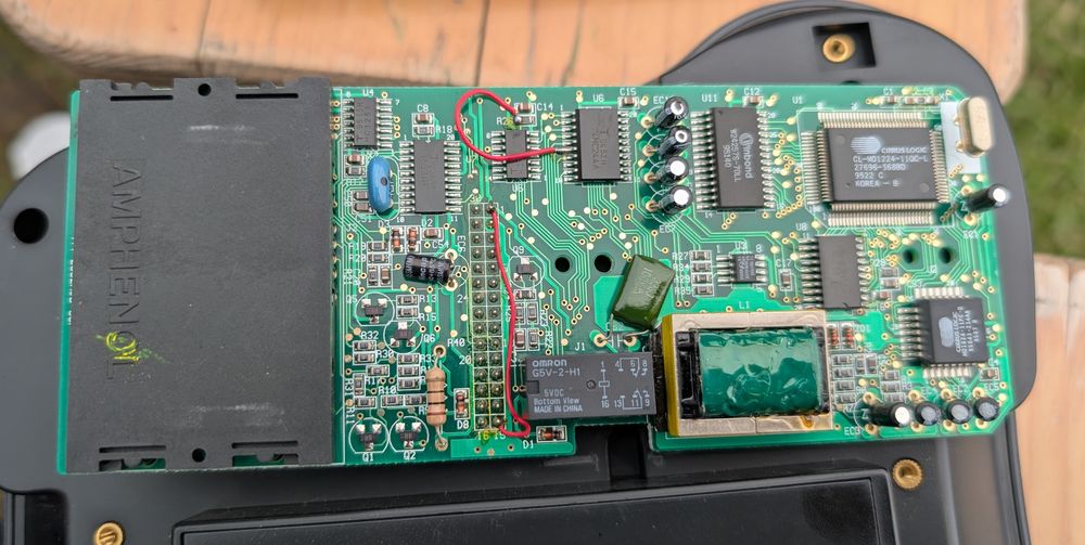PCB with card reader and bodge wires 