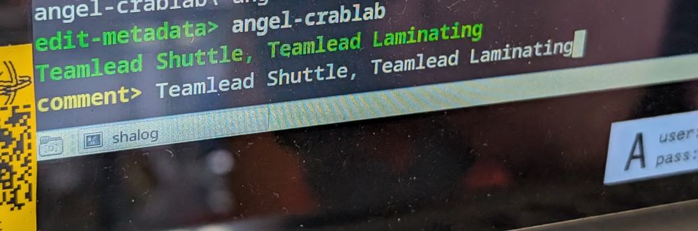 A TUI; angel-crablab has metadata Teamlead Shuttle and Teamlead Laminating 