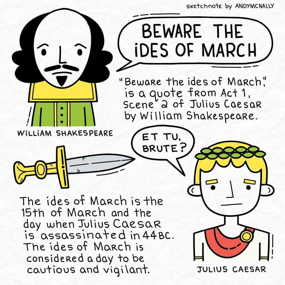 A picture that explains The ides of March from Shakespeare's Julius Caesar. As a result, 15th March has become a day associated with caution and vigilance.