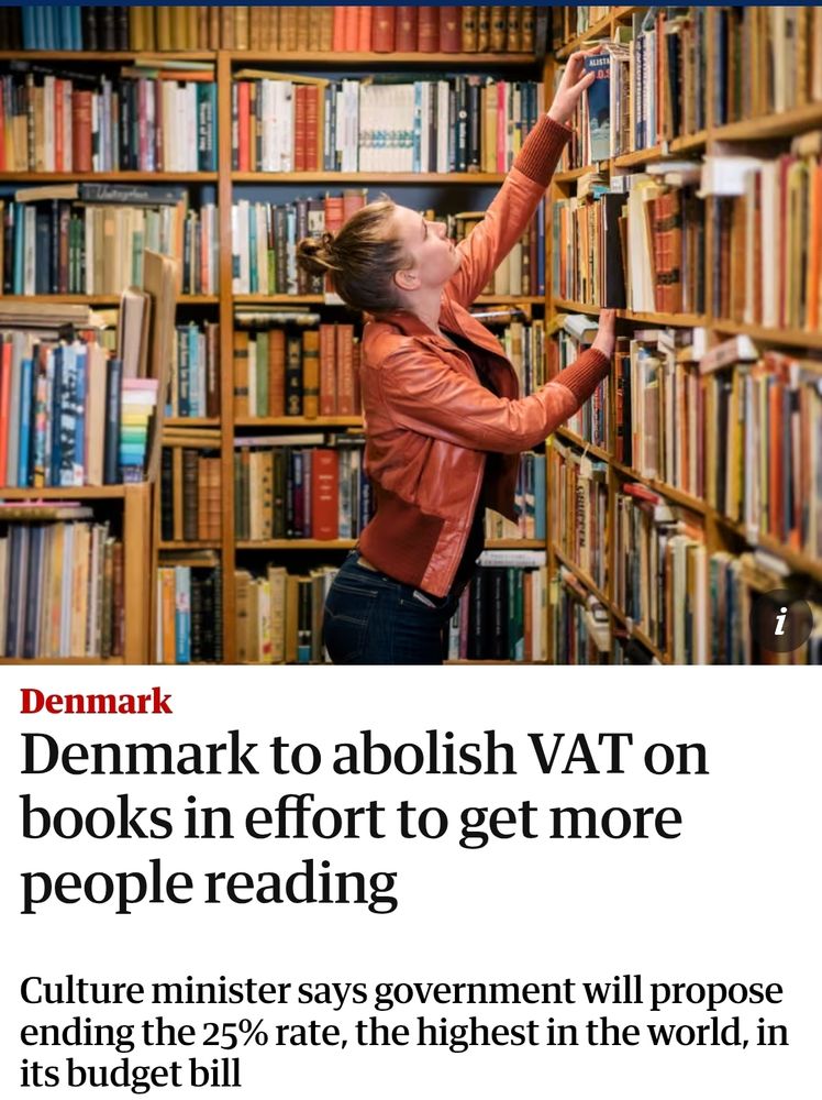 A screenshot from an online newspaper.

The headline reads "Denmark to abolish VAT on books in effort to get more people reading"