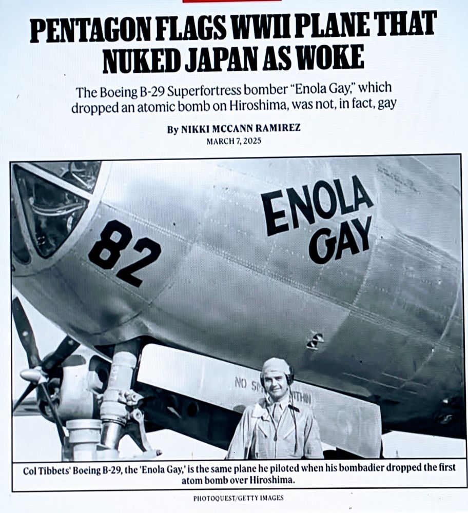 Rolling Stone points out that despite the new Pentagon classification, the Enola Gay is not "woke" DEI
