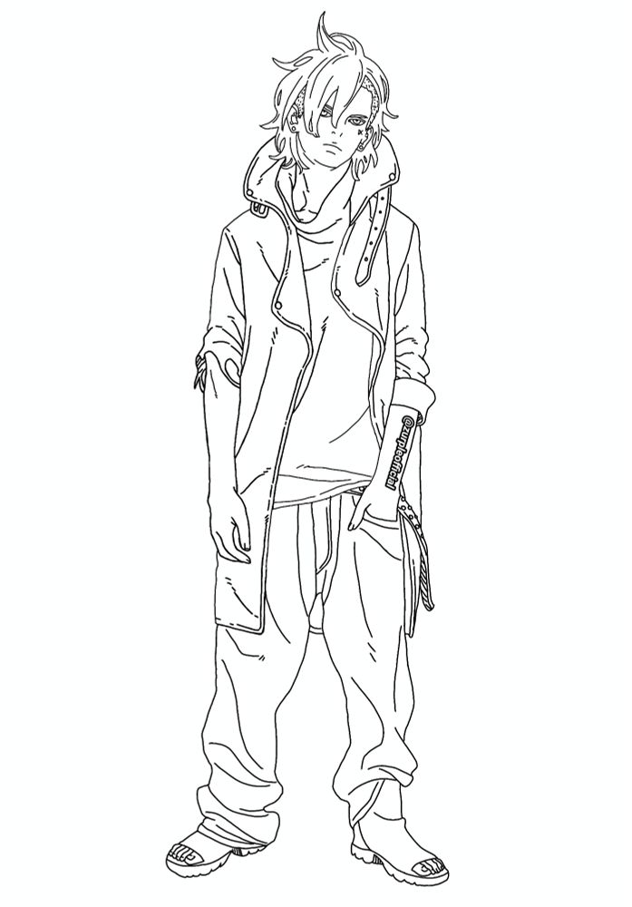 Line art of Kawaki from Boruto: Two Blue Vortex.