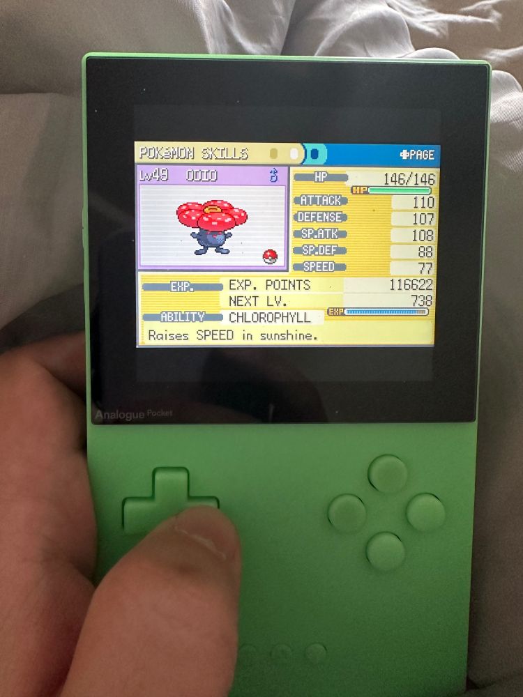 Stats are pretty average but good enough to deal with what he needs to deal with (i.e. basic water types and rock/ground types)