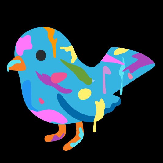 blue bird emoji from google's emoji kitchen feature mixed with the paint pallete emoji, creating a blue bird covered in many colorful paints