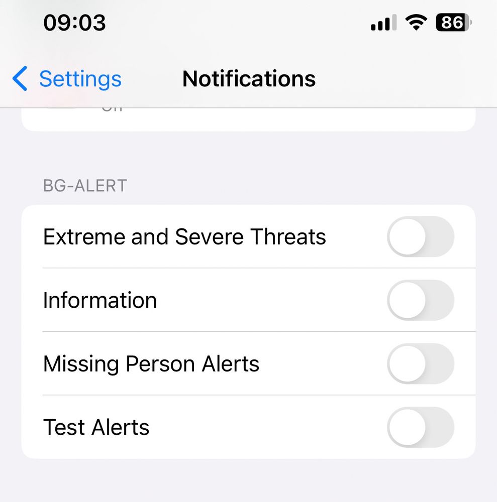iOS notification settings for emergency alerts in the Bulgaria