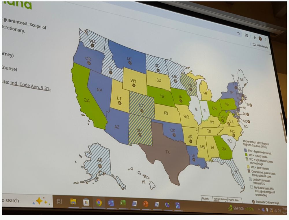 Map with different approaches to right to lawyer of kids. 