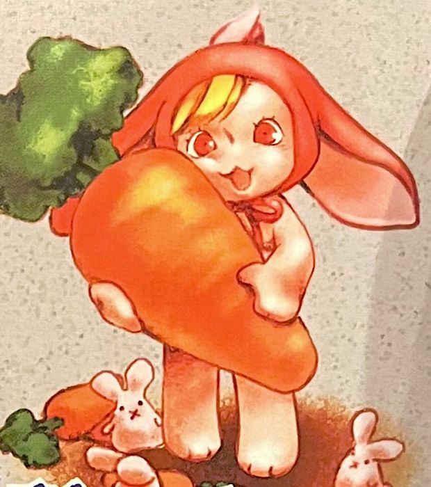 Manual artwork of Rabbikyu holding a giant carrot.
