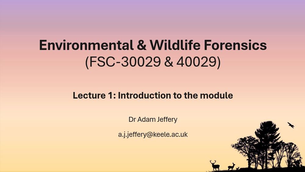 A Powerpoint slide with an early morning sky in the background and a silhouette of trees, dear, and birds in the lower right corner.