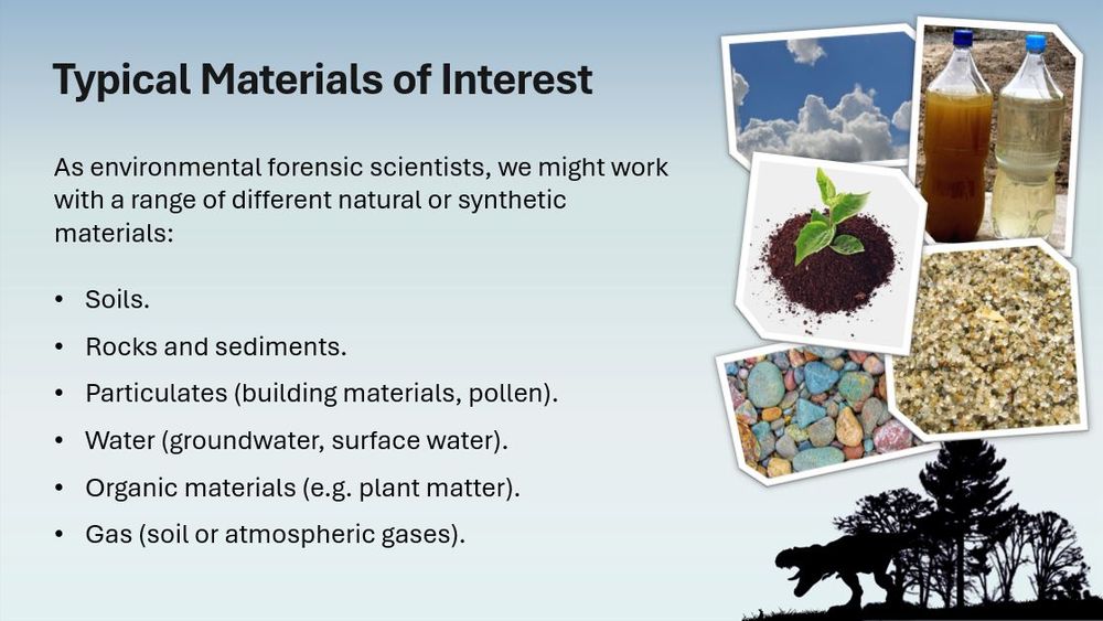 A Powerpoint slide with a midday sky in the background and a silhouette of trees, a rabbit, and a T-Rex in the lower right corner.