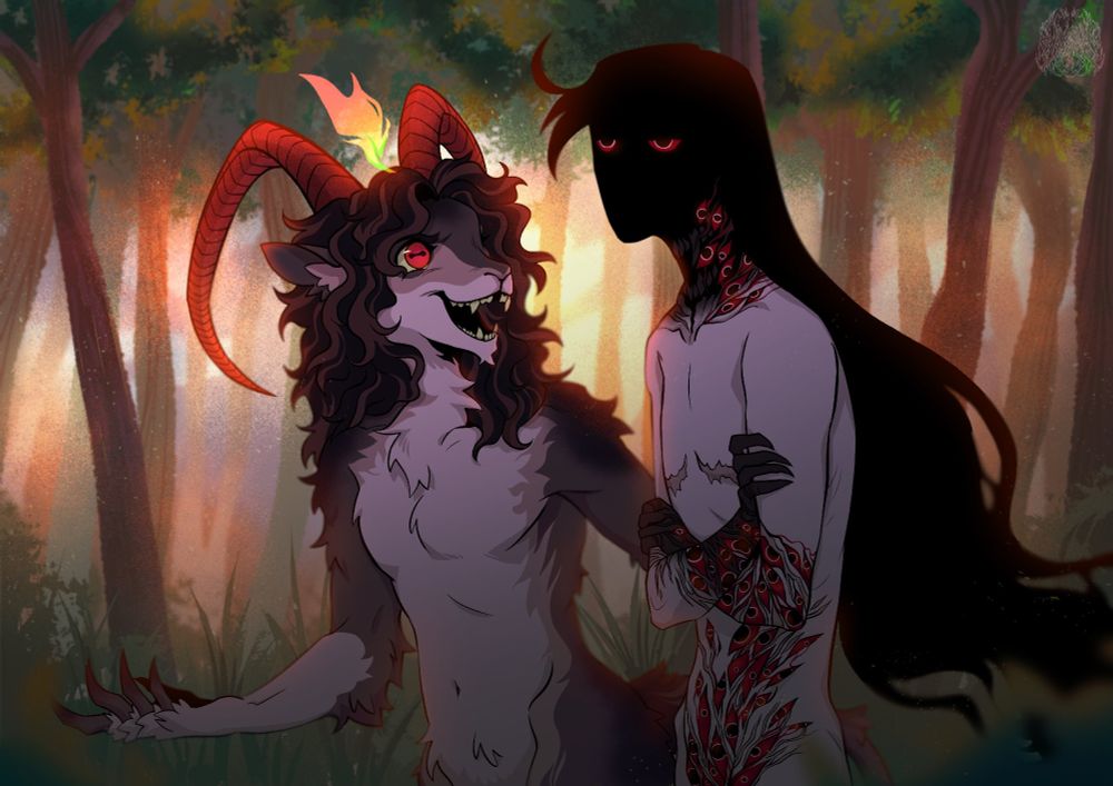 Another one visits the wild nature with first spirits, where no humans exist. Baphomet (tried) talks with cursed Velius while they go to Baph's brother in the goats' village. hehe love them....