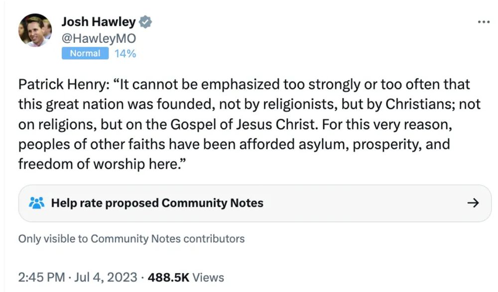 Josh Hawley & @HawleyMO Normal 14% Patrick Henry: 