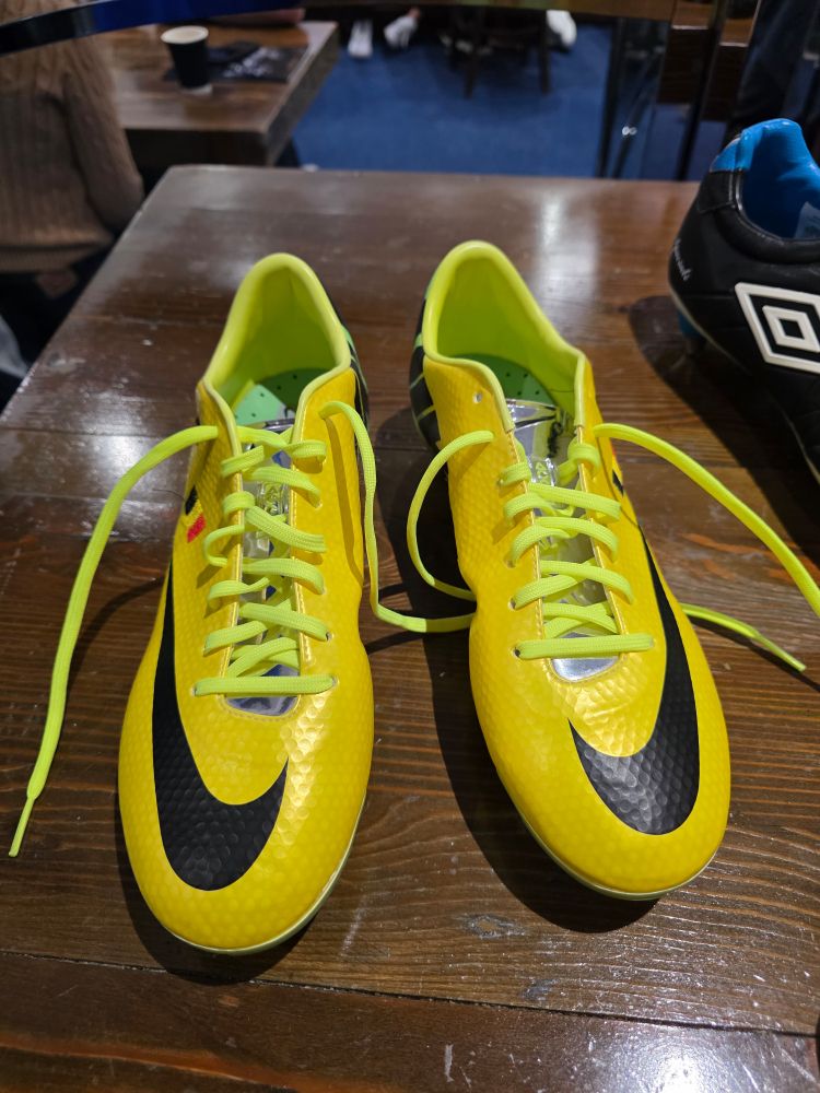 Eden Hazard's yellow Nike Belgium boots he is a size 7.5 so I have bigger feet that him.