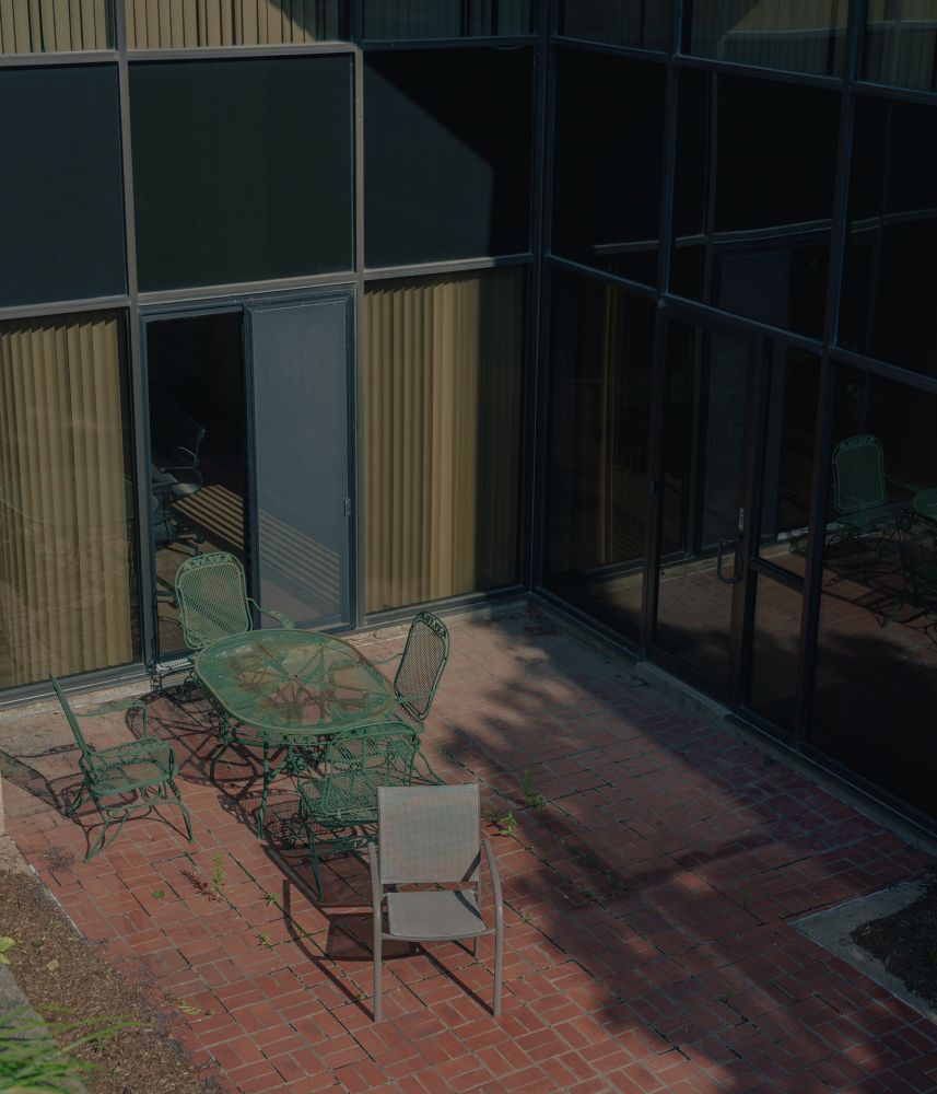 A photo of a back patio of a hotel taken with a Minolta 45mm lens adapted to a SonyA7III