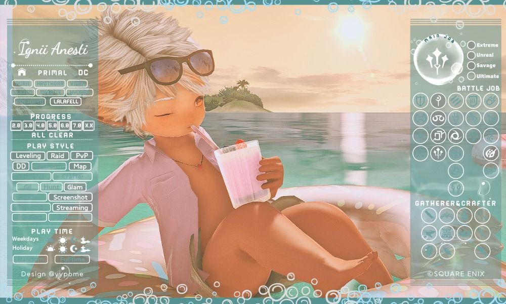 FFXIV Character Card for: Ignii Anesti
Primal DC
Lalafell
Progress: All Clear
Playstyle: Leveling,Raid,PvP,DD,Map,Glam,Screenshot,Streaming
Main Job: SGE
Battle Jobs: WHM, SCH, AST, NIN, PCT