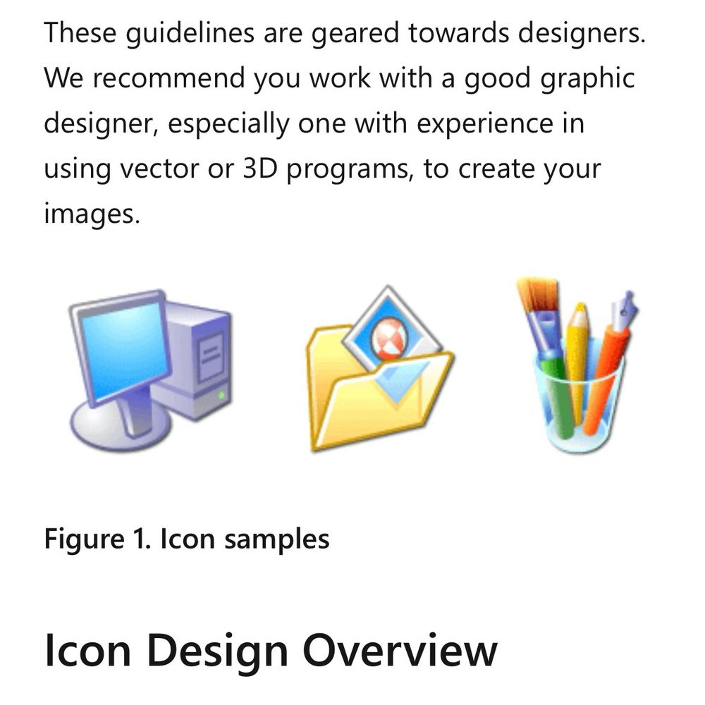 This image shows three Microsoft Windows XP  icon samples followed by some text