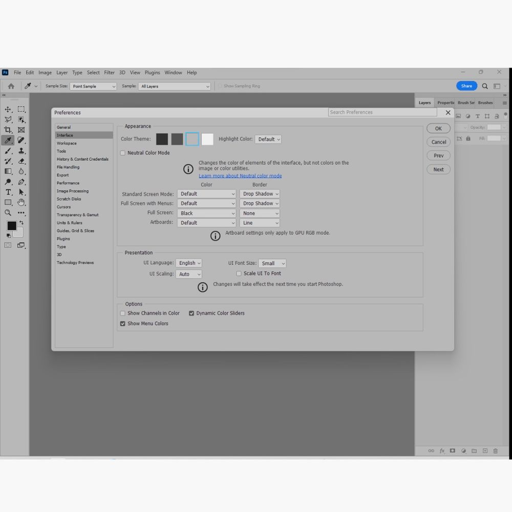 Photoshop light mode option 2, alternative 