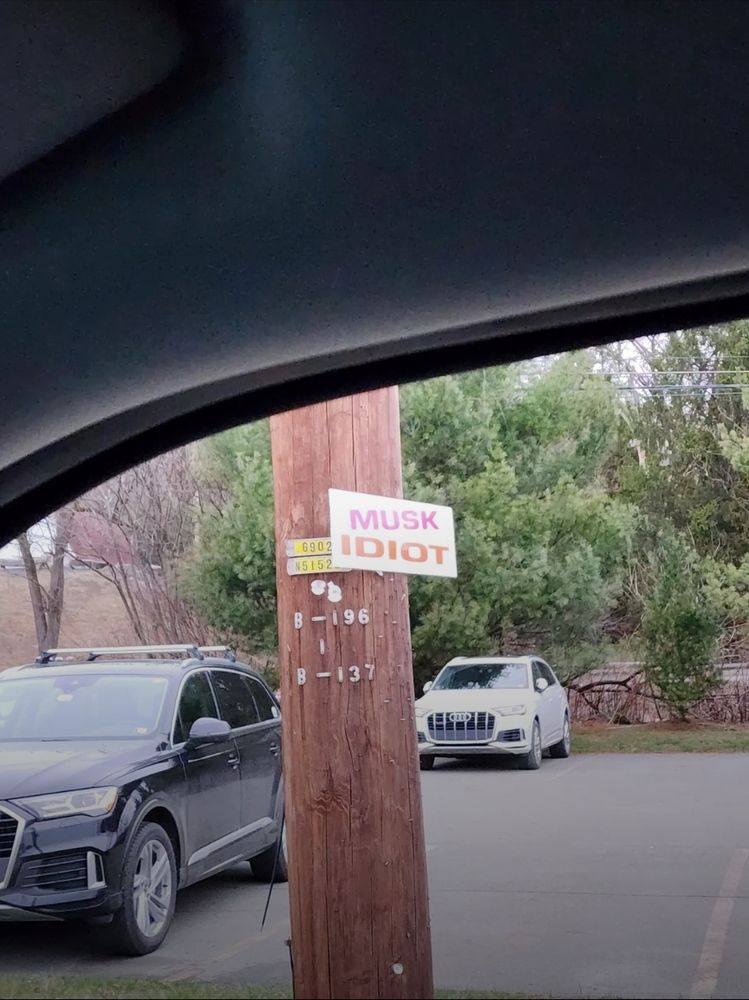 Musk idiot sign on a telephone pole