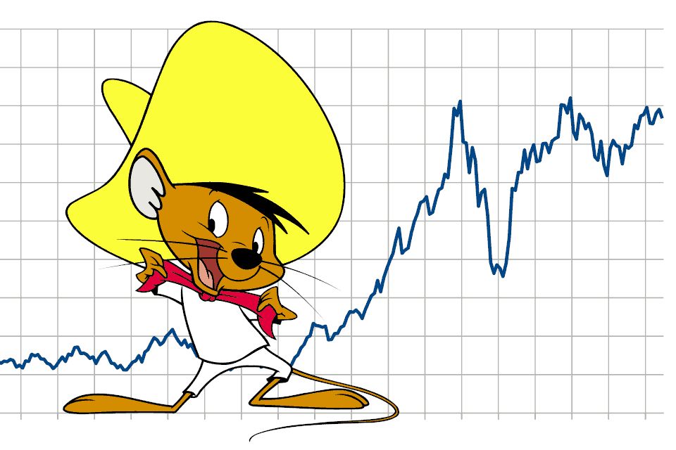 Chart of an upward trend 📈️ of S&P BSE SENSEX monthly data from January 1991 to May 2013 by Aaditya; illustration of Speedy Gonzales 🐭️ by Warner Bros.