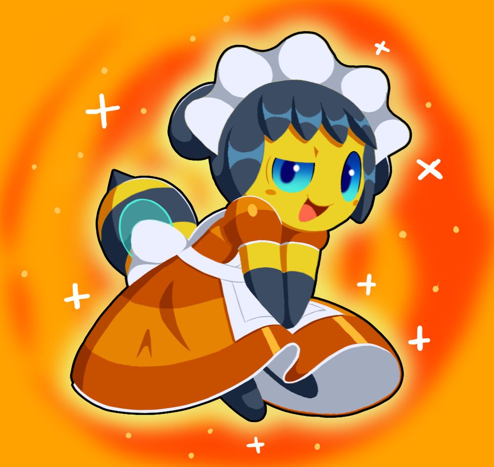 An anthropomorphic bee wearing a bee-themed maid dress.