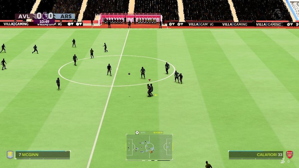 Screengrab from EAFC where a lighting glitch has rendered all the players in black. On both teams, helpfully…