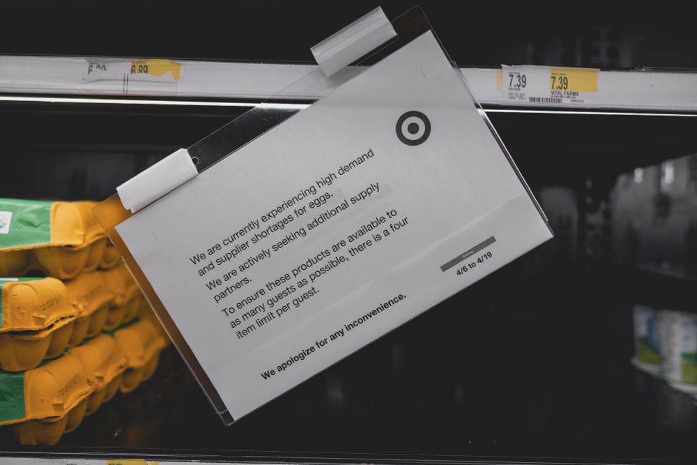 Egg shortage notice at a Target store in April 2025.