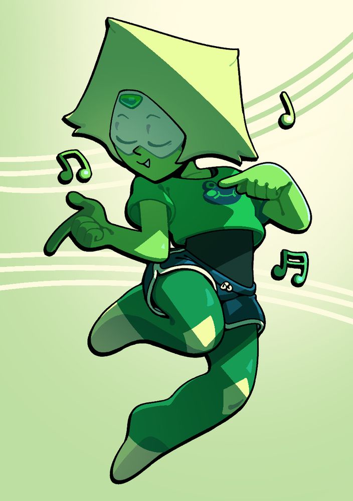 Peridot doin' a little dance with some floating music notes.