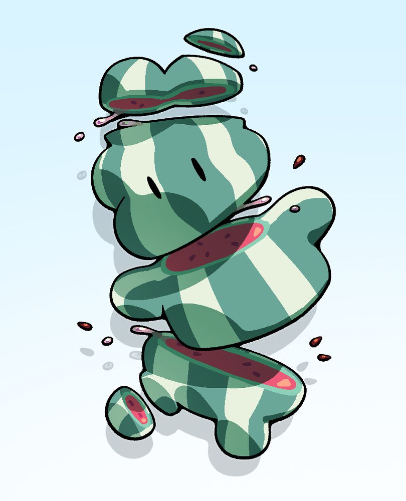 A Watermelon Steven in mid air, sliced many times.